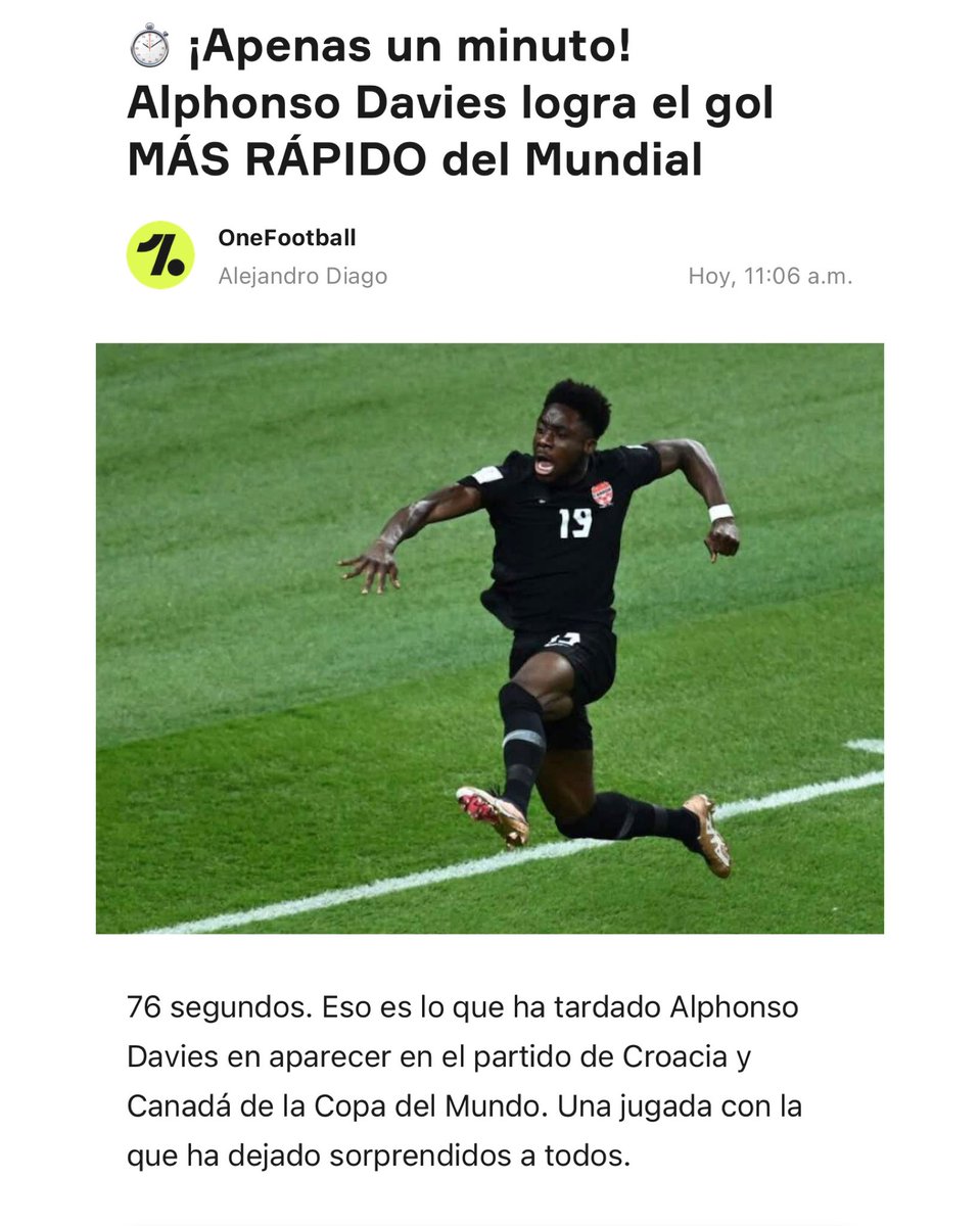 LaLibertadDig's tweet photo. Se acaba de convertir el gol más rápido del mundial #Qatar2022, lo convirtió el jugador de Canadá Alphonso Devis en el partido #CroatiavsCanada del @FCBayernES https://t.co/yEH0b8WeIg