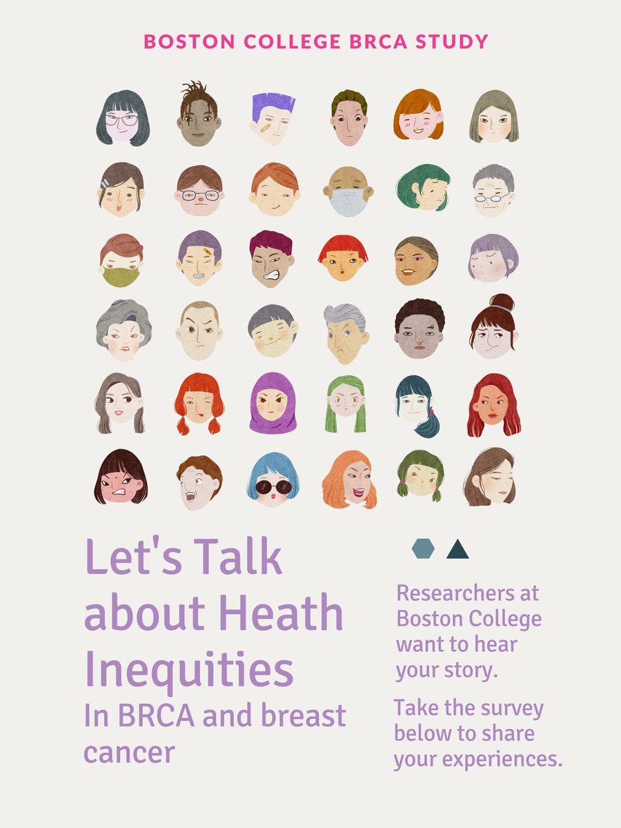 Let's talk about health inequities! Researchers at Boston College want to hear your story about your experiences with the BRCA gene, or a family history of breast cancer. Take the survey below!
tinyurl.com/BRCAcuestionar…
tinyurl.com/BCBRCA2022