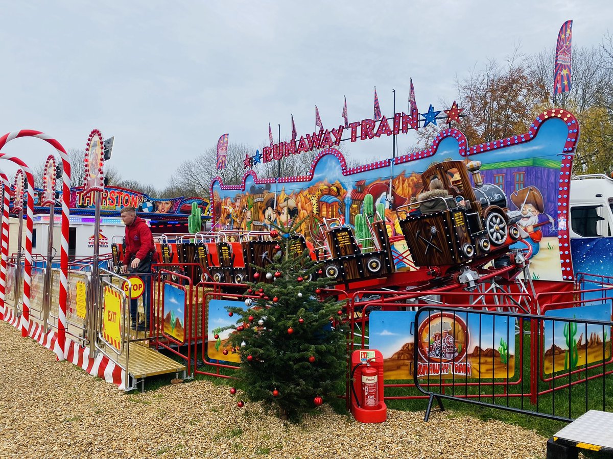 CoastersWide's tweet photo. I visited Winter Wonderland in Bedford this afternoon. Small fair with a good selection of rides. The Runaway Train coaster is owned by Stanley Thurston &amp; Sons. #WinterWonderland #Bedford #Funfair #RollerCoaster #CredLife #WWCOnTour https://t.co/BMDd2zPhES