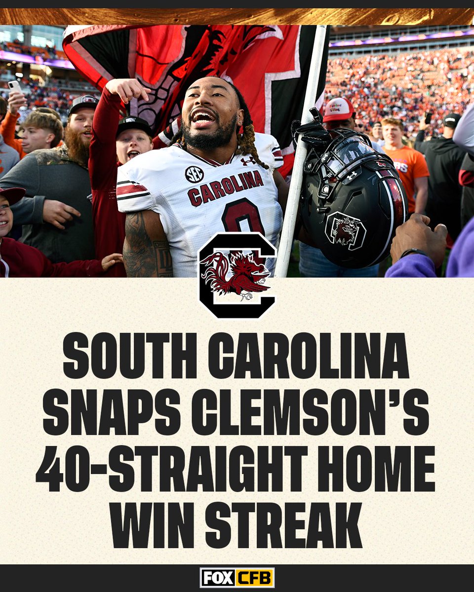 CFBONFOX's tweet photo. 🔥🤯 @GamecockFB snapped the nation’s longest active home win streak with their win last night. https://t.co/5XMXBwsO1Q
