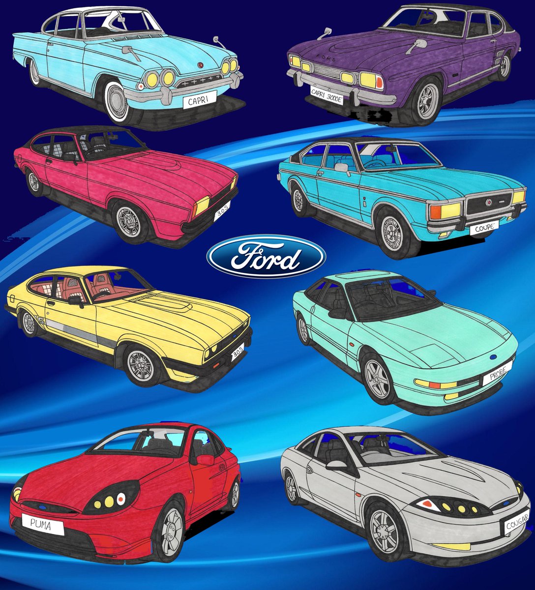 CustomCvd's tweet photo. Hi all, been having a little play, Classic UK Ford Coupes, what you think?π#fordconsulcapri #fordcaprimk1 #fordcaprimk2 #fordgranadacoupe #fordcaprimk3 #fordprobe #fordpuma #fordcougar https://t.co/qpViLnqKnC
