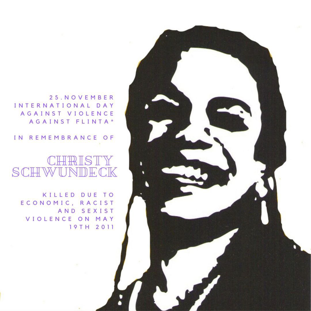 FlintaKtion's tweet photo. One struggle, one fight! ✊✊✊ 

In remembrance of Christy Schwundeck - 
Killed due to economic, racist, and sexist violence in May 19th 2011. #flintaunited #keineweniger #keinvergebenkeinvergessen https://t.co/KGhE3Gjd7V