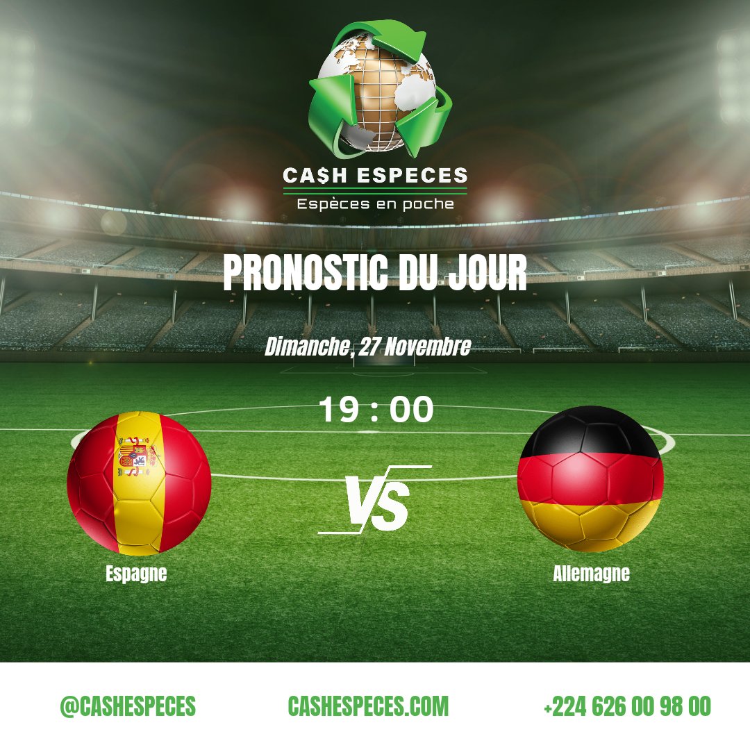 CashEspeces's tweet photo. Faites votre pronostic du jour pour tenter de gagner les 1.000.000GNF.

N'oubliez surtout pas les règles du jeu :
☑️ Donner le pronostic du match et taguer 3 amis en commentaire ;
☑️ Retweetez ou citez le tweet ;
☑️ Suivre le compte.

#CashEspeces #worldcup #Kibaro #Guinée https://t.co/dn5uz9ZjWJ