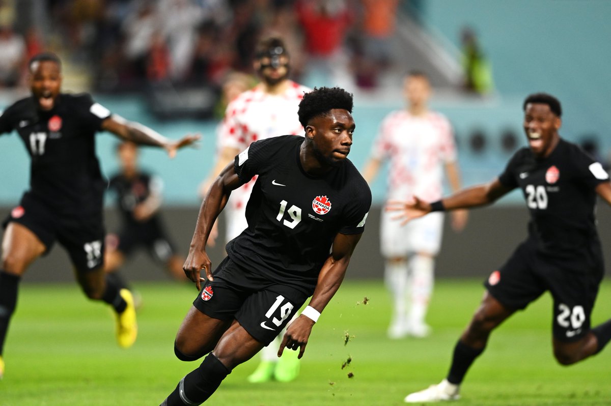 CBSSportsGolazo's tweet photo. The Canadian men played their first ever competitive match in 1924. 🍁

They've only qualified twice for the World Cup in 1986 and 2022, failing to score at the 1986 tournament. 👀

Canada's biggest-ever men's star, Alphonso Davies, finally scores their first men's WC goal. 🤩 https://t.co/1JJoUcP6Of