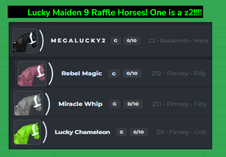 LuckyJackamoto's tweet image. Lucky Maiden 9 kicks off tonight at 7PM EST!  You can enter through til Thursday but if you enter before tonight - you could win a fabulous horse! 
One will go out for a RT too so RT! @zed_run 
Doc: docs.google.com/document/d/1bj…