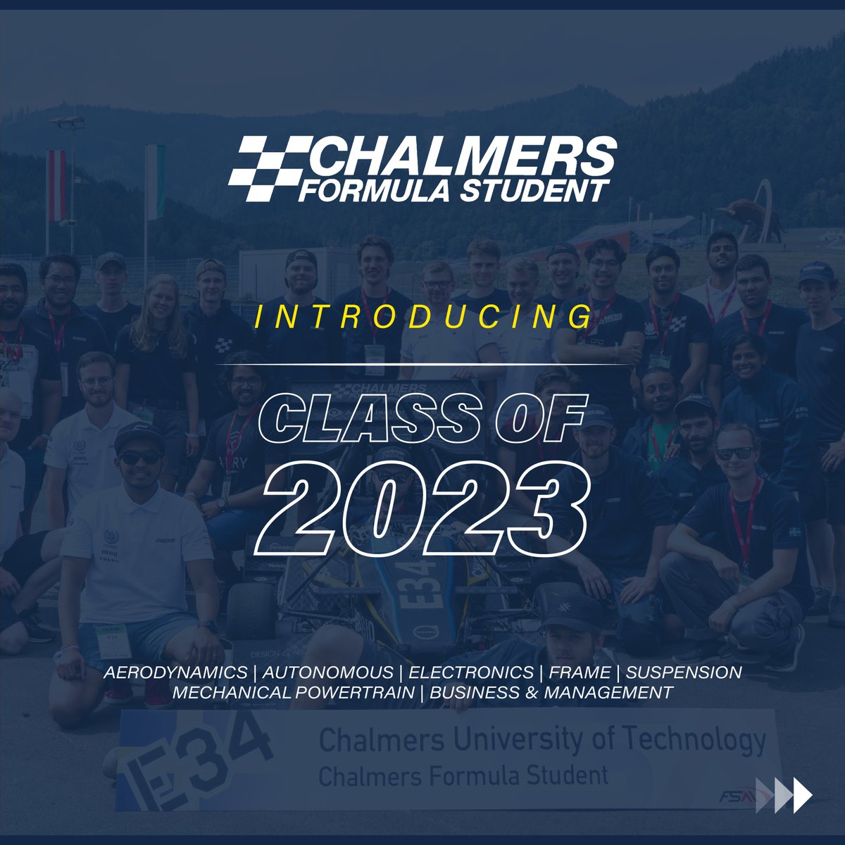ChalmersFormula's tweet image. &quot;Introducing Chalmers Formula Student: Class of 2023&quot;- Meet the innovators of tomorrow.
--------
Welcome Class of 2023. Let&apos;s work together and continue the legacy 💪.
--------
#cfs23 #chalmersformulastudent #chalmers #formulastudent #engineering #f1
Post: instagram.com/p/ClRcX4Cr6h0/