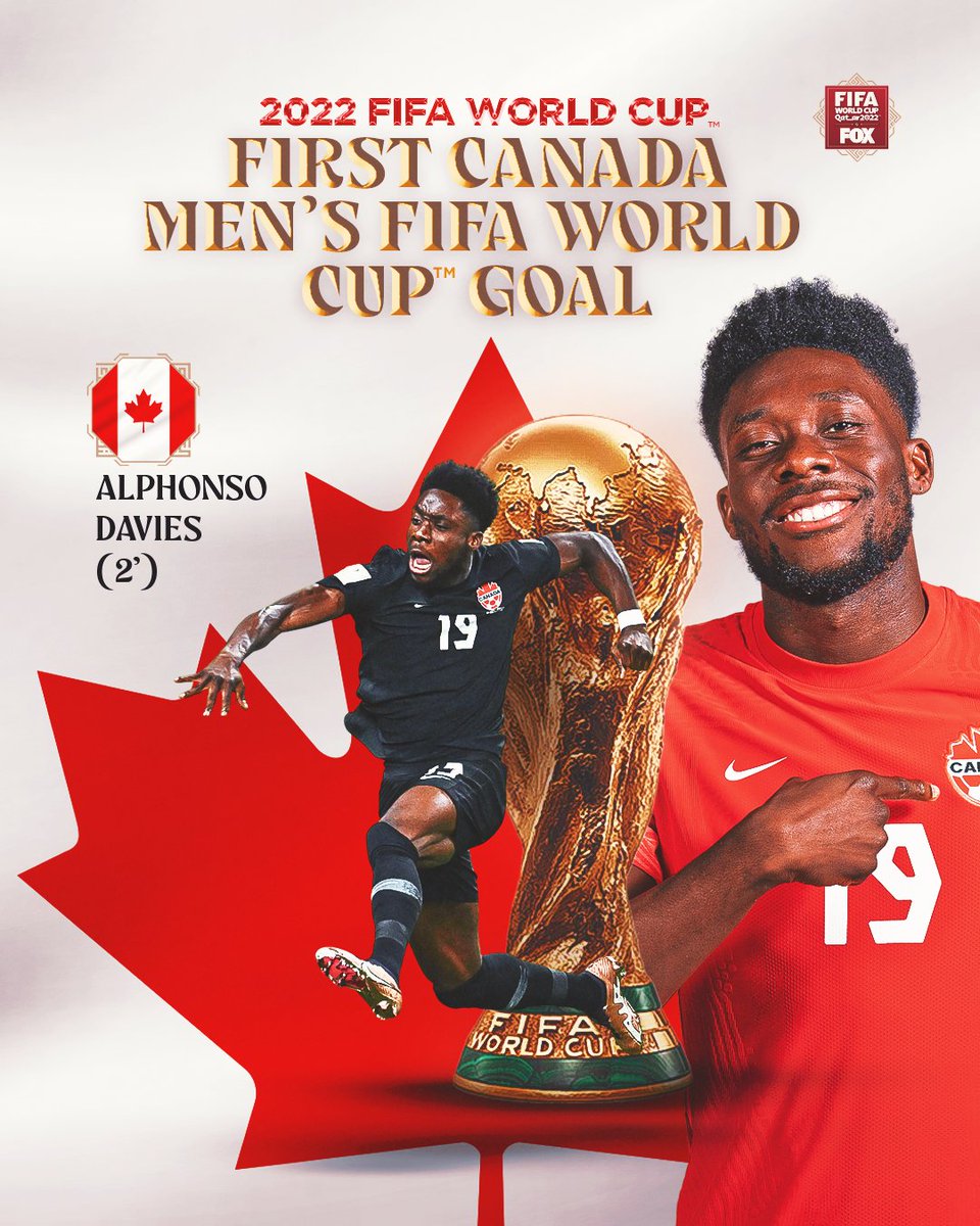 FOXSoccer's tweet photo. Canada's first-ever men's FIFA World Cup goal will forever belong to Alphonso Davies 🇨🇦👏👏 https://t.co/5ctUonHVJX