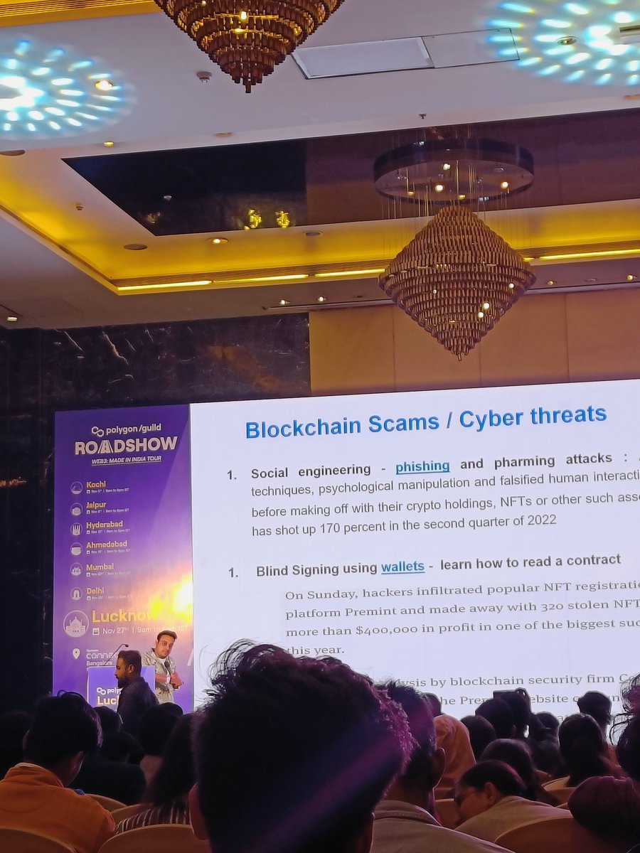 KhatiDevendra's tweet photo. Hola!

Gave presentation about @QuillAudits &amp; Smart Contract Auditing.

What huge crowd and amazing event by @PolygonGuildLko

 That was me first time ever speaking on a stage.

 #PolygonGuildLucknow https://t.co/0QY6c2dAZR