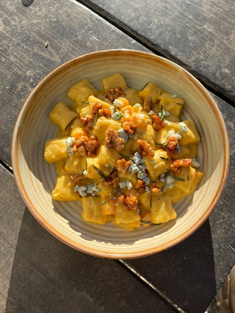 Butternut squash gnocchi in a squash cream sauce with fried rosemary, blue cheese, and soy maple spiced walnuts

#beastatbloodbrothers