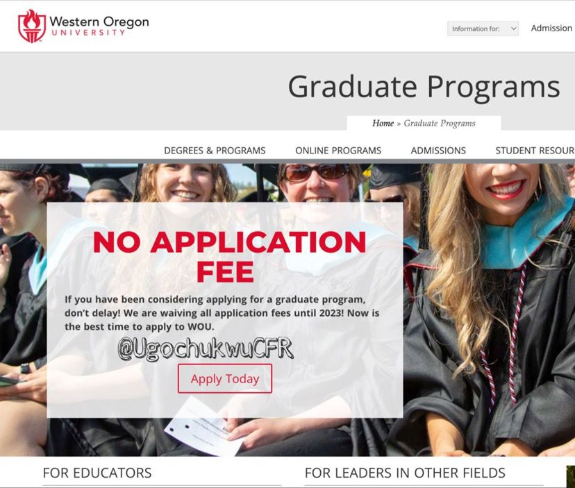 Grad_School_Hub's tweet photo. No application fees until 2023!

Western Oregon University 🇺🇸 

#Retweet. https://t.co/1bXhxsInhV
