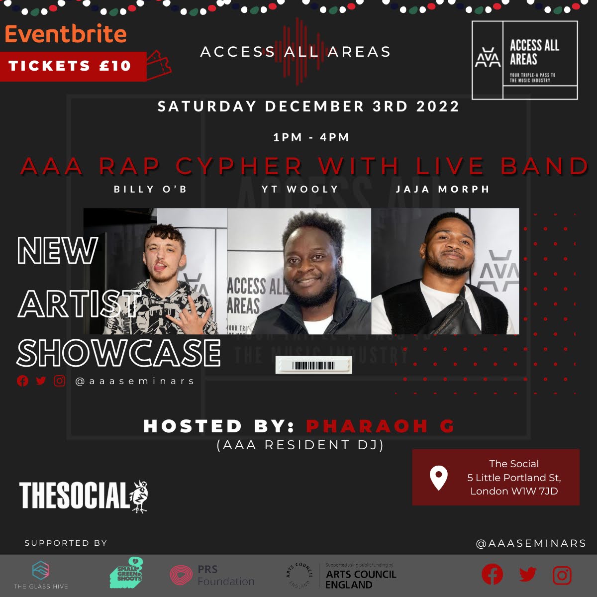 AAAseminars's tweet photo. 6 days til #AccessAllAreas @thesocial Sat Dec 3 1-4pm with a #LiveMusic Industry special!
4 panellists & 2 special live Cyphers ft 6 acts from our Artist Development Program including #BillyOB with live band hosted @DJPharaohG
Tix £10 @EventbriteUK via https://t.co/murVmPOIeh https://t.co/36f7oPISqS