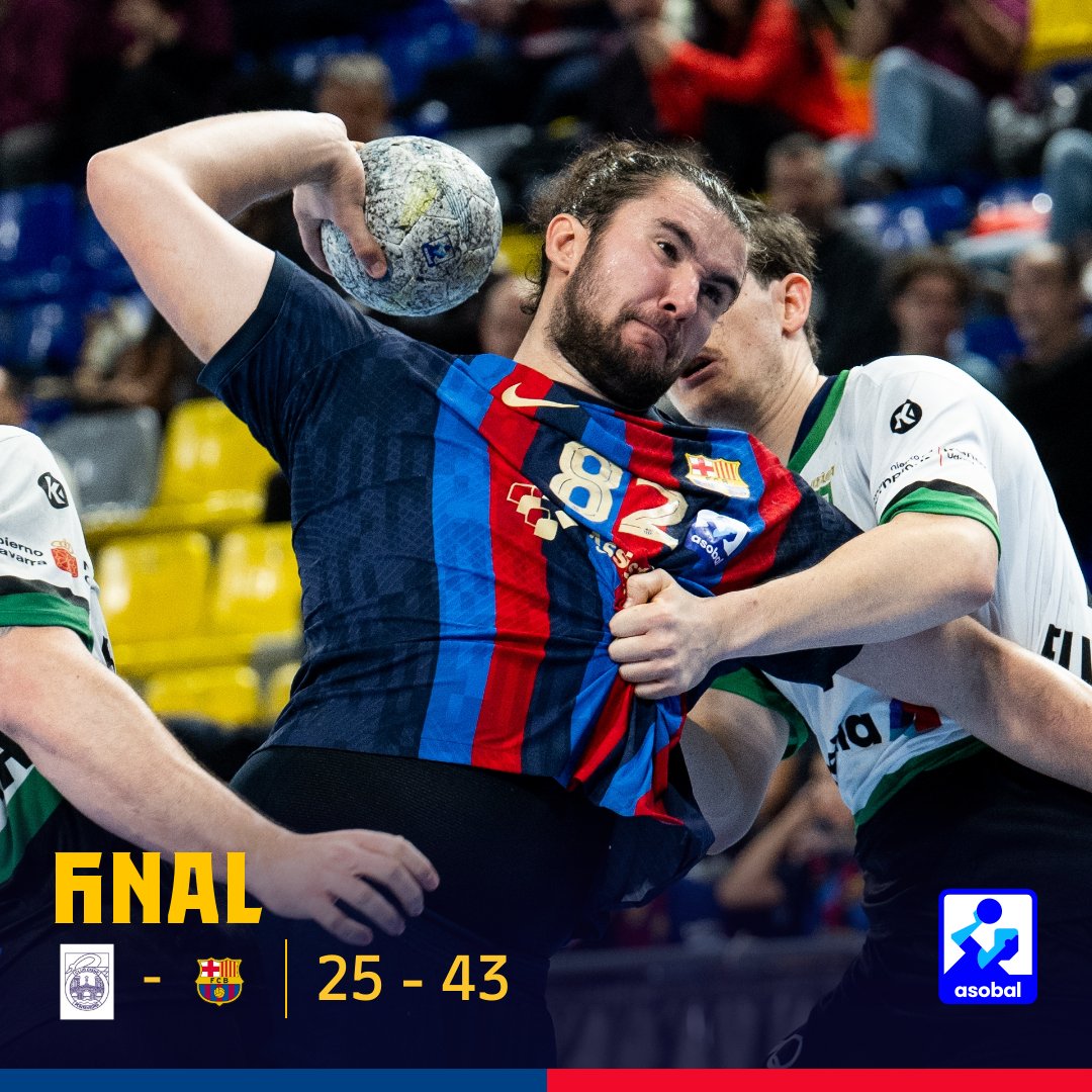 FCBhandbol's tweet photo. Jornada 13 @ASOBAL
@ClubCisneBalonm 2⃣5⃣
@FCBhandbol 4⃣3⃣
FINAL
📺 @esport3 &amp; @TVGalicia 
📱 @LaLigaSportsTV
🏠 Pabellon Municipal dos Deportes 
🔵🔴 #ForçaBarça #LiveASOBAL #CISBAR https://t.co/55lgFxIvY2