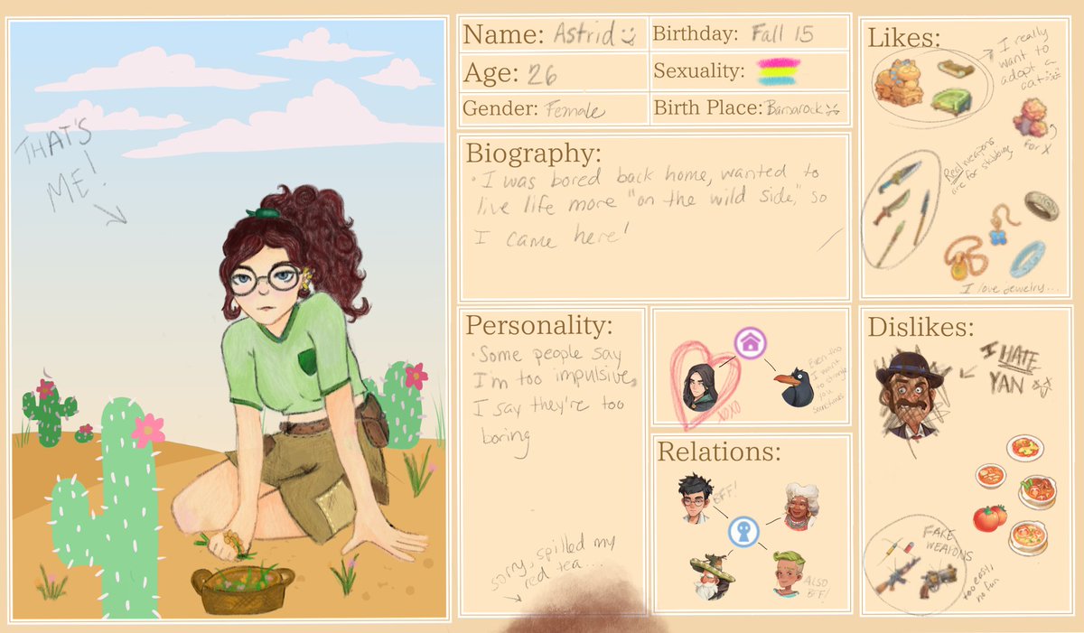 roteirja's tweet photo. Astrid made her own builder sheet, get to know her!

#MyTimeatSandrock #mtas #patheagames #pathea #mytimeatportia #mtap #oc #builderoc https://t.co/k8m94lvhF4