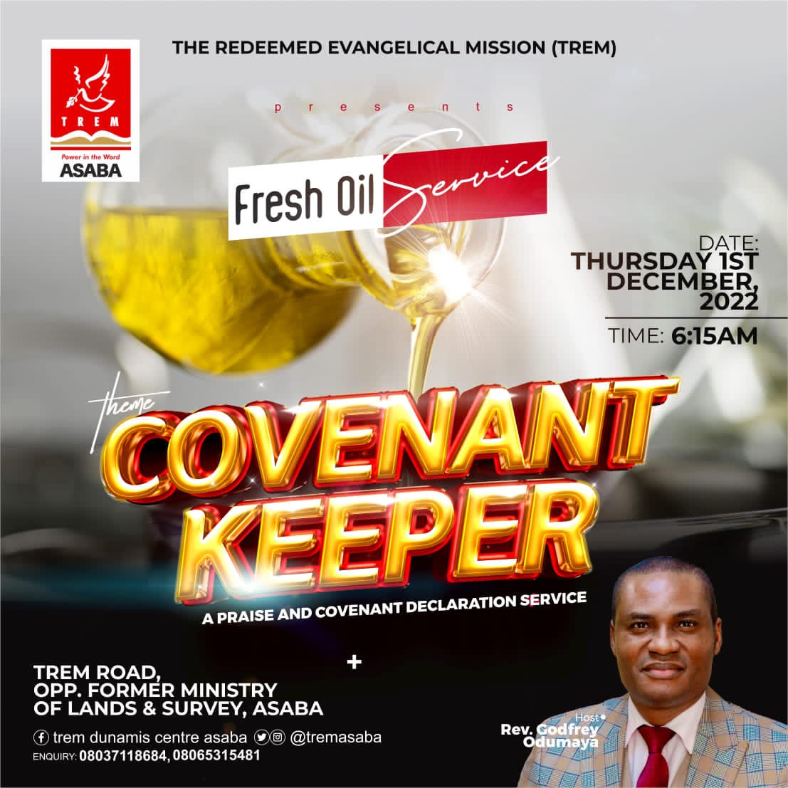 tremasaba's tweet photo. God is a gracious God, and He kept us for these past months; And He is the "Covenant Keeper"
Join us by 6:15am this Thursday, 1st December 2022 as we praise the covenant keeping God.
#TREM #TREMasaba #YearOfAcceleration #Church #Jesus #TREMat41 #KLWC #MonthOfExceedingGlory https://t.co/8R1Rr9Ae7O