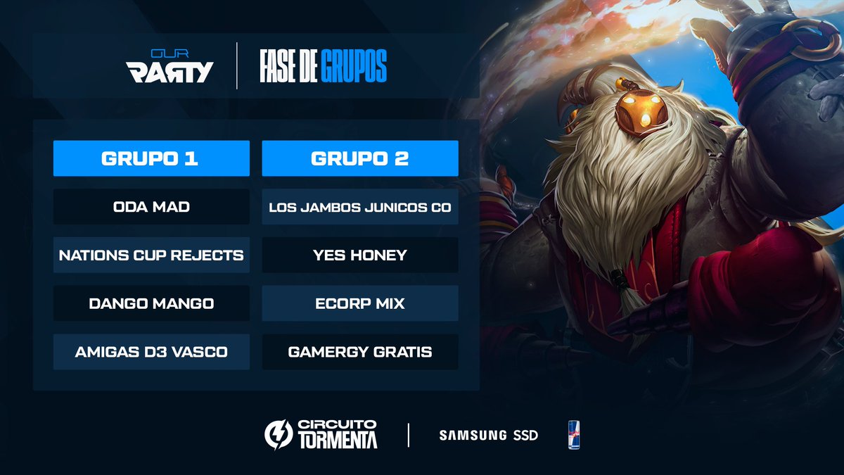SomosLaTormenta's tweet photo. Pillad palomitas, ¡que comienza el segundo día de la fase de grupos de #OurParty! 🥳
#LosJambosJunicos, #YesHoney, @ECORP_ES Mix y #GamergyGratis se enfrentarán por pasar a la semifinal contra #NationsCupRejects y #AmigasD3Vasco.
📺 En directo en https://t.co/k5BLeI6aPD https://t.co/W0rdzOX2r4