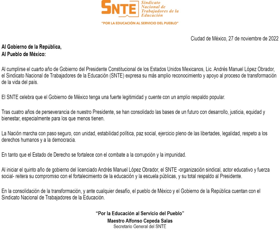 SNTE56Veracruz's tweet photo. El #SNTE 📚 apoya al @GobiernoMX 🇲🇽 del Presidente @lopezobrador_  porque juntos trabajamos para lograr el sistema justo de pensiones que ofreció al magisterio 👩‍🏫👨‍🏫 

#SNTEconAMLO ✅
#4AñosDeTransformación ✅

Pronunciamiento 👉 https://t.co/ke2EIar2aP https://t.co/b3XxiAxy9E