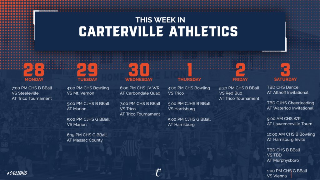 carterville_5's tweet photo. This week's schedule of events. Go Lions! https://t.co/pYMd5pB7VC