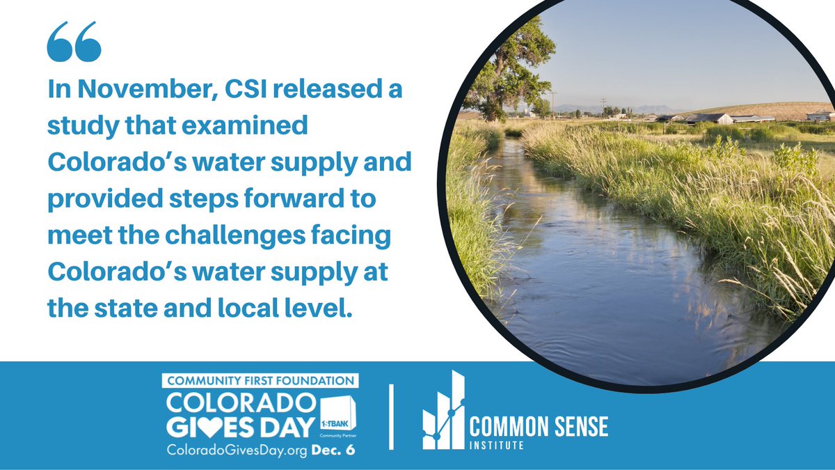 CSInstituteCO's tweet photo. Common Sense Institute supports research that brings the facts to the policymaking table. Support common sense this Colorado Gives Day and save the date for Tuesday, December 6th! Schedule your donation here: https://t.co/uOfq04ssBx #COGives #GiveWhereYouLive #COwater https://t.co/sYGX6sHfn1