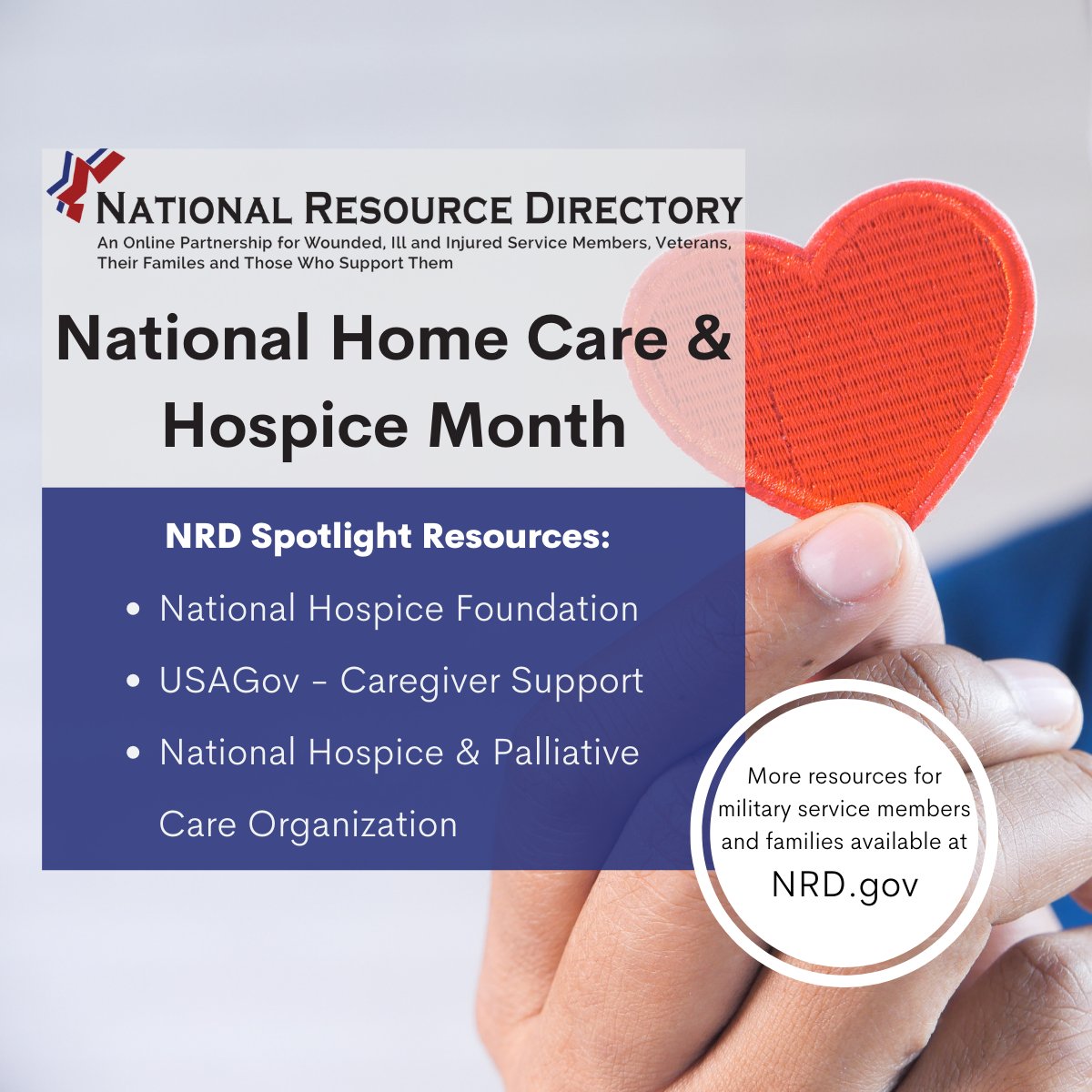 During National Home Care &amp; Hospice Month, give thanks to the millions of nurses, home care aides, therapists, and social workers who make a remarkable difference for the patients and families they serve. 

Resources are available to military families 👉  bit.ly/3W7SAMs