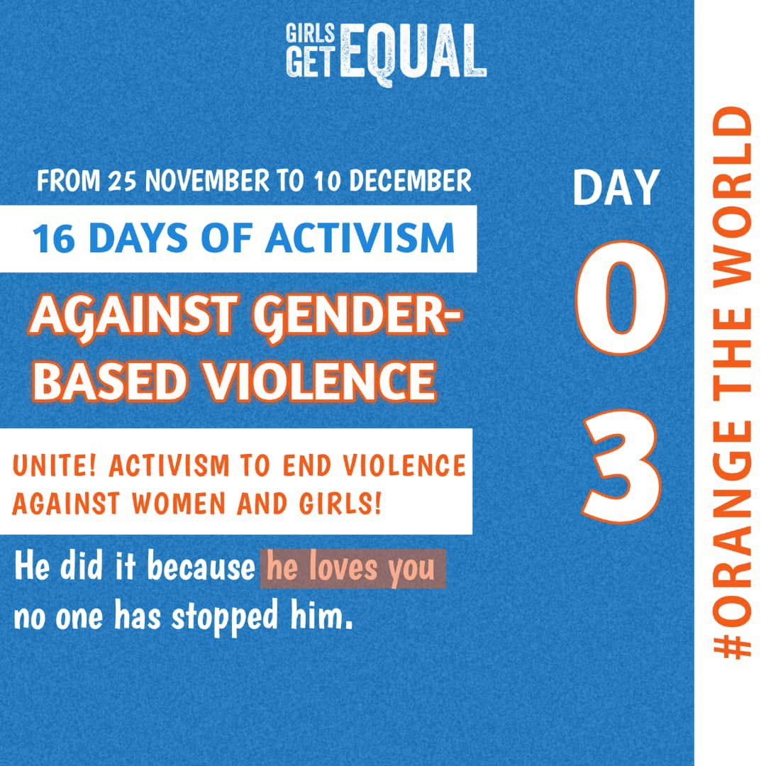 Love is kind, it does not wilfully hurt.

Justifying an abuser in the name of ‘Love’ is Wrong! #SpeakUpandSpeakOut 

3/16

<a href="/Plan_Nigeria/">Plan International Nigeria</a> <a href="/GGE_Naija/">Girls Get Equal Nigeria</a> <a href="/gge_niger/">Girls Get Equal Niger</a> <a href="/WHISPEREQUALITY/">WHISPER TO HUMANITY</a> 

#OrangeTheWorld 
#GirlsUniteAgainstGBV 
#EndGBV 
#16daysofactivism2022 
#GirlsGetEqualNigeria