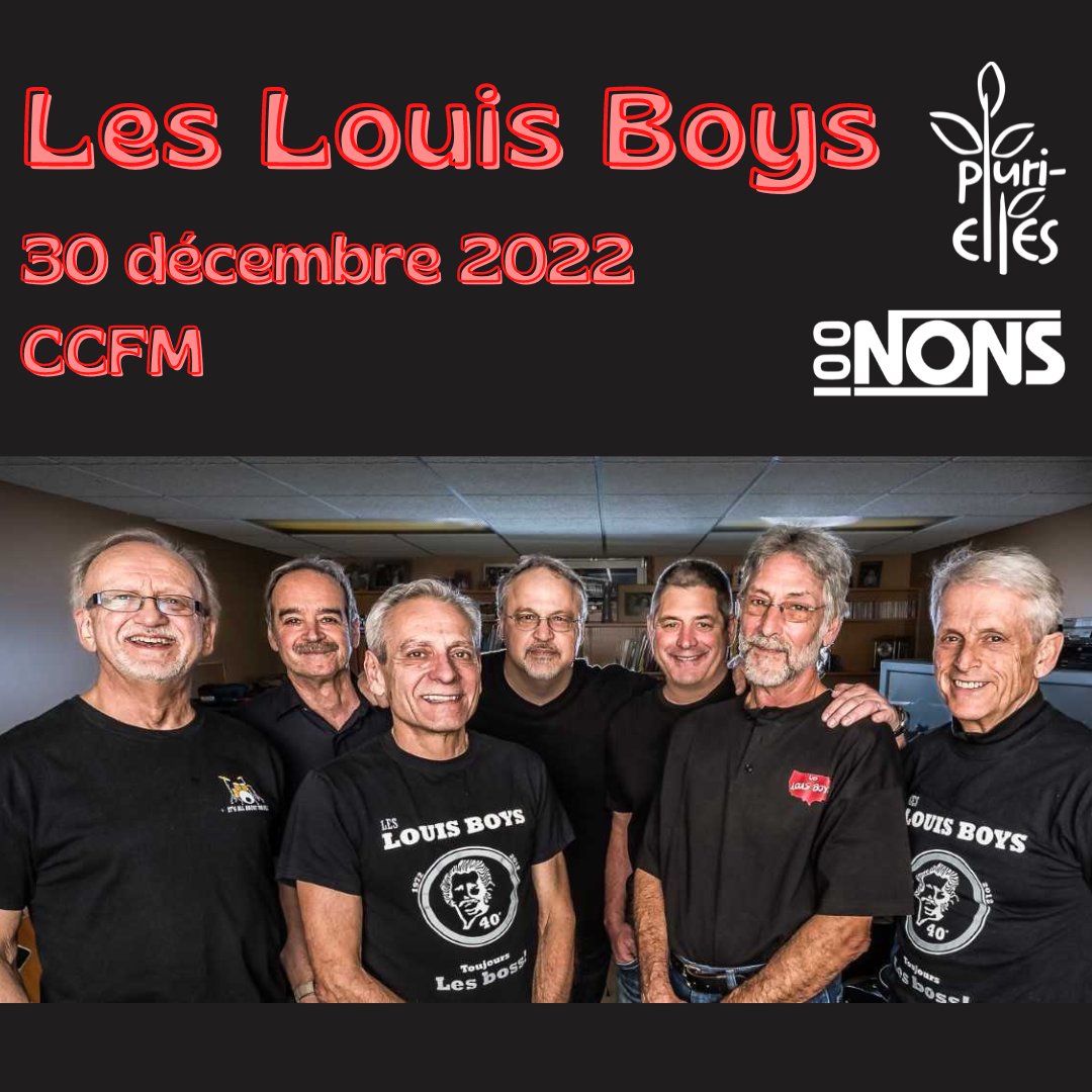 le100nons's tweet photo. LES LOUIS BOYS: AVEZ-VOUS VOS BILLETS? 🎸🤩👍

Les Louis Boys donneront un concert au @CCFManitobain le 30 déc!

C'est une soirée de financement pour @pluri_elles et le 100 NONS.

Billets 25$ au 233-ALLÔ jusqu’au 21 décembre 
204-233-2556 | 1-800-665-4443
233allo@sfm.mb.ca https://t.co/AYxD7j4X2C