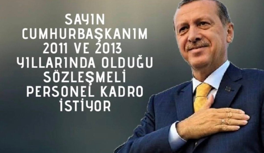 Sayın Cumhurbaşkanım 2011 ve 2013 Yıllarında Kadro Müjdesi Verdiniz 600 Bin Sözleşmeli Memur Aynı Müjdeyi Sizlerden Bekliyor

Yarın Yapılacak Kabine Toplantı Sonrası Gözümüz Kulağımız Sizde Olacak <a href="/RTErdogan/">Recep Tayyip Erdoğan</a>
#KabineSözlmYeKadro
