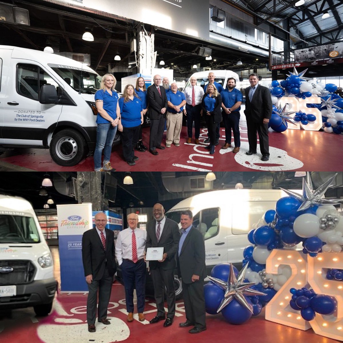 WestHerr's tweet photo. It was an honor to take part in the #FordFriendshipExpress program's 25th anniversary donation, which saw The #ClubOfSpringville and @ECMCFoundation each drive off in a new 10-passenger #Ford Transit 150 van! ๐ ๐ https://t.co/0AXyc0UGVS