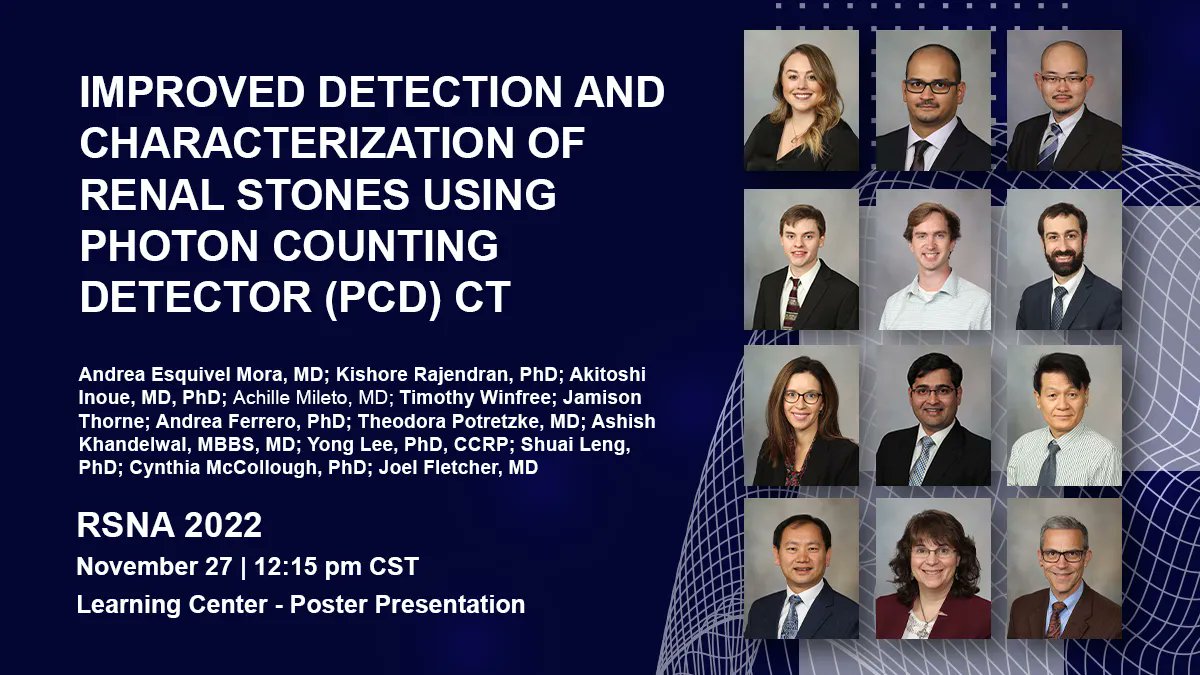 MayoRadiology's tweet image. &quot;Improved Detection and Characterization of Renal Stones using Photon Counting Detector #CT&quot; by Dr. Andrea Esquivel Mora, et al., will be discussed at 12:15 p.m. today in the Learning Center - GI. #MayoAtRSNA22