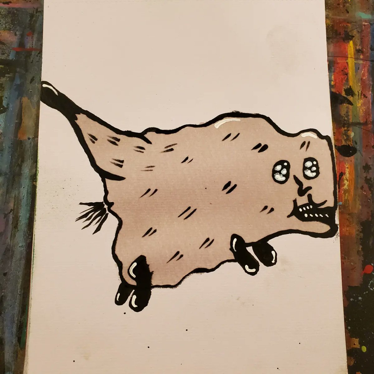 apooleart's tweet photo. For these two I tried the "pour some coffee on the paper and paint what you see" technique. My brain sees weird things 😂 This was just for fun and to create some nonsense. https://t.co/opiVz8KGmW