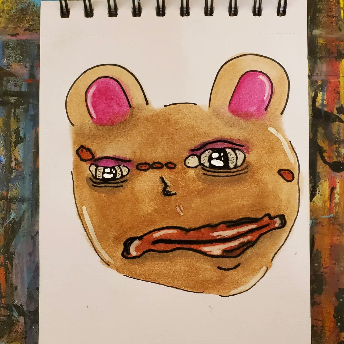 apooleart's tweet photo. For these two I tried the "pour some coffee on the paper and paint what you see" technique. My brain sees weird things 😂 This was just for fun and to create some nonsense. https://t.co/opiVz8KGmW