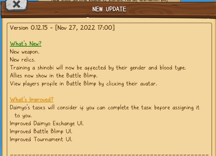 ShinobiWarz's tweet photo. #ShinobiWarz Update 0.12.15!

What's New?

New weapon.
New relics.
Training a shinobi will now be affected by their gender and blood type.
Allies now show in the Battle Blimp.
View players profile in Battle Blimp by clicking their avatar.

Play Now: https://t.co/53v7ZvlqfC https://t.co/NRn3zehI9E