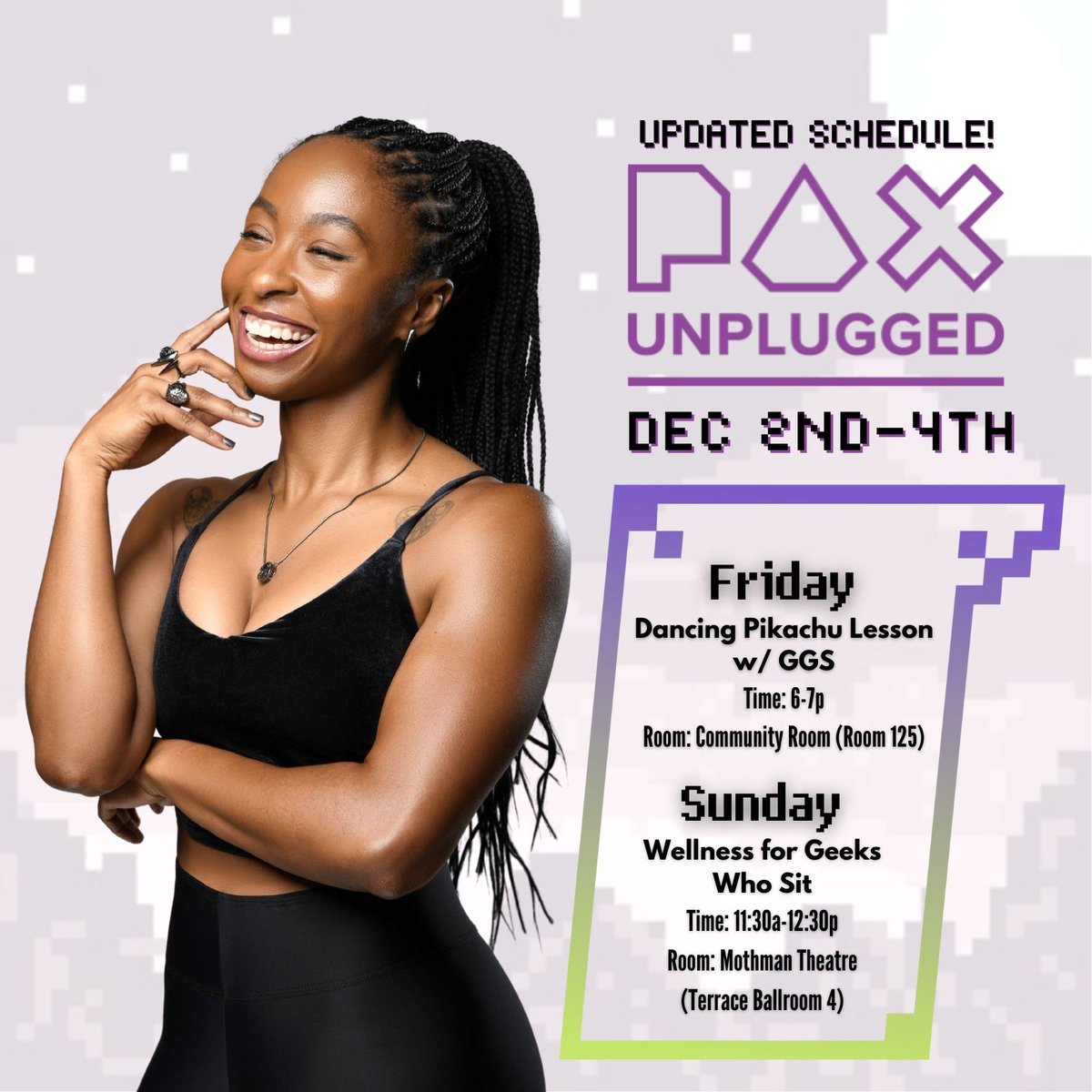 geekgirlstrong's tweet photo. Two chances to catch me + #GGS programming at #PAXUnplugged next week! ⚡️🪑
 
I'm bringing birthday weekend energy with me, hope to see you there!! 🥳 https://t.co/TX4CJGsZqv
