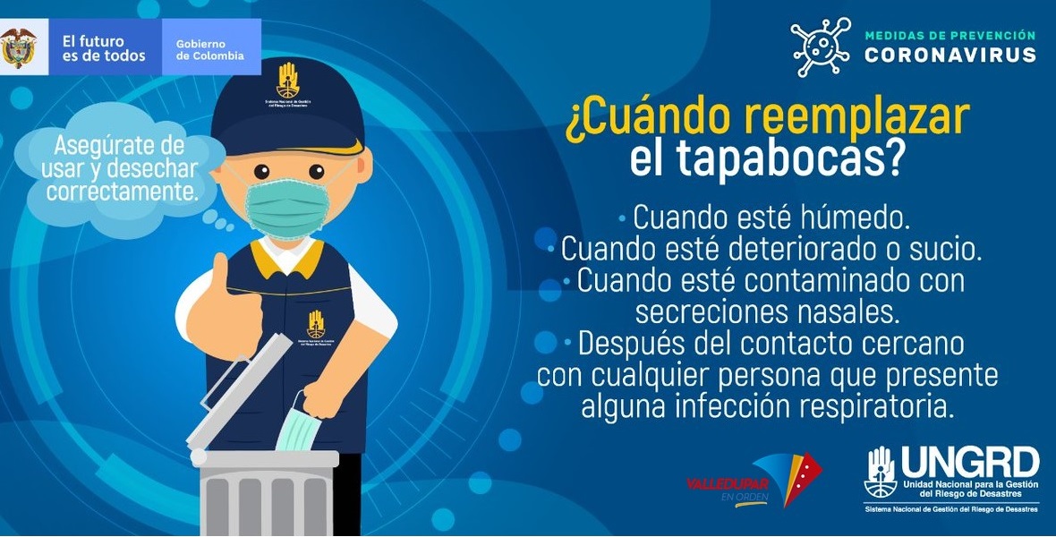 El #Tapabocas😷se puede usar durante un día de manera continua, pero si presenta las siguientes características debe ser cambiado y desechado. <a href="/DCCjuntavalledu/">Junta Defensa Civil Manantial Marlina Ríos 🧡🪗</a> <a href="/DefCivilCesar/">Defensa Civil Cesar</a> <a href="/SecGobiernoVup/">Secretaría de Gobierno Municipal</a> <a href="/MelloCastroG/">Mello Castro</a> <a href="/AlcaldiaVpar/">Alcaldía de Valledupar</a> <a href="/CruzRojaCesarOF/">Cruz Roja Cesar</a> <a href="/BOMBEROSVALLEDU/">BOMBEROSVALLEDUPAR</a> <a href="/cruedcesar/">CRUEDCESAR</a>