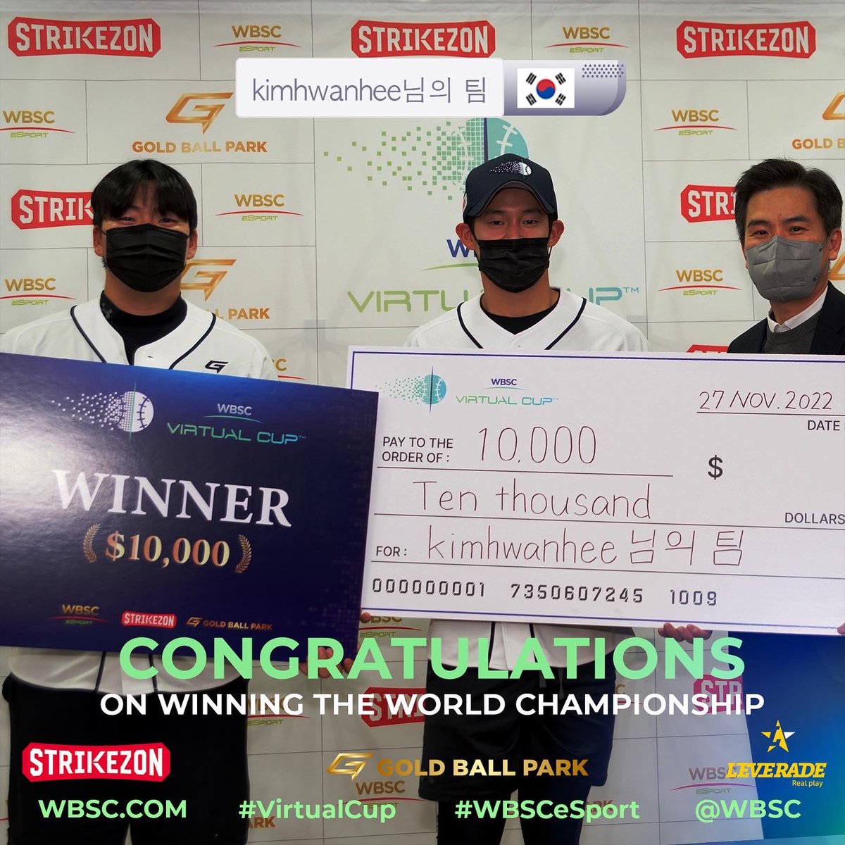 WBSC's tweet photo. Congratulations for the award winners at the inaugural WBSC Virtual Cup✨👏✨
The World Champions🏆✨ kimhwanhee님의 팀 (Chungyong Kim / Hwanhee Kim)🇰🇷
2nd Winner🥈✨Tacos al Pastor (Hector Garza / Jesus Eduardo Muñoz Cantu)🇲🇽
History made!!!
#VirtualCup #WBSCeSport https://t.co/ZRREXe1Vud
