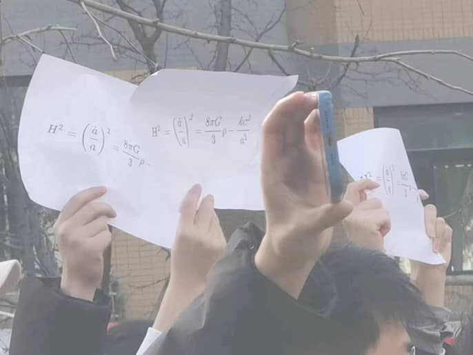 wearytolove's tweet photo. College students in Shanghai and Peking put Friedman's formula on the banners because Friedman sounds like free man. https://t.co/ryV2elWgV7