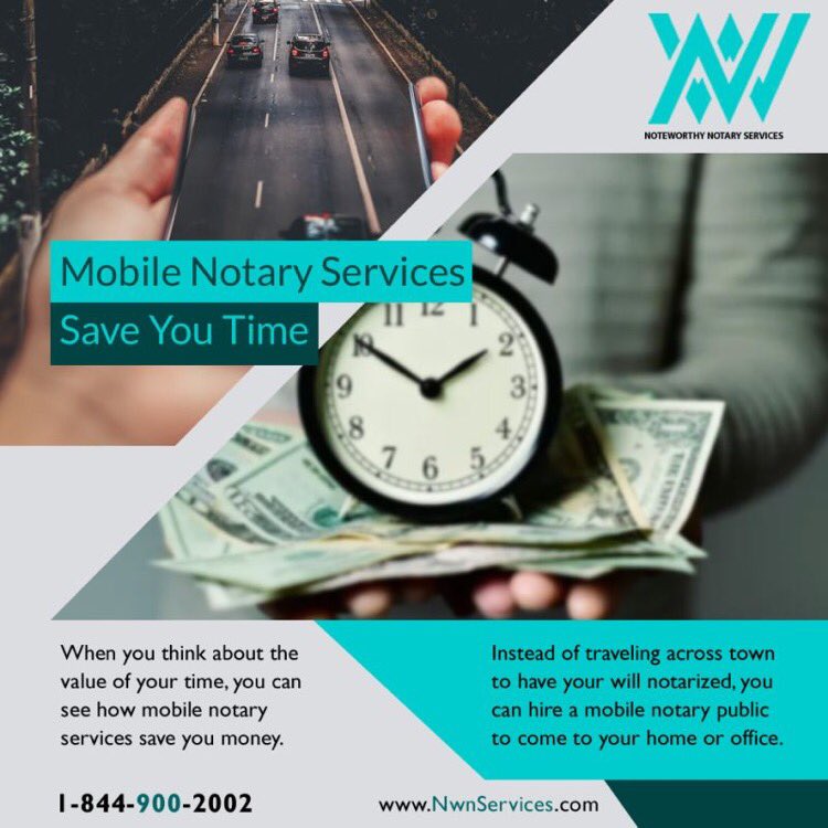 1MichelleBrown's tweet photo. When you think about the value of your time, you can see how mobile notary services save you money. Instead of traveling across town to have your will notarized, you can hire a mobile notary public to come to your home or office.

#notarypublic #notary #mobilenotary #nwnservices https://t.co/1z9NaV9xXM