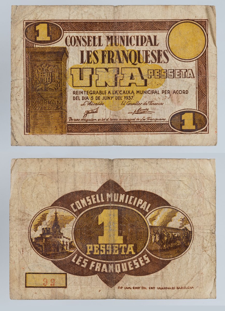 “1 pesseta” - Consell Municipal les Franqueses. Les Franqueses del Vallès (05.06.1937) #numismàtica bit.ly/3APaevo