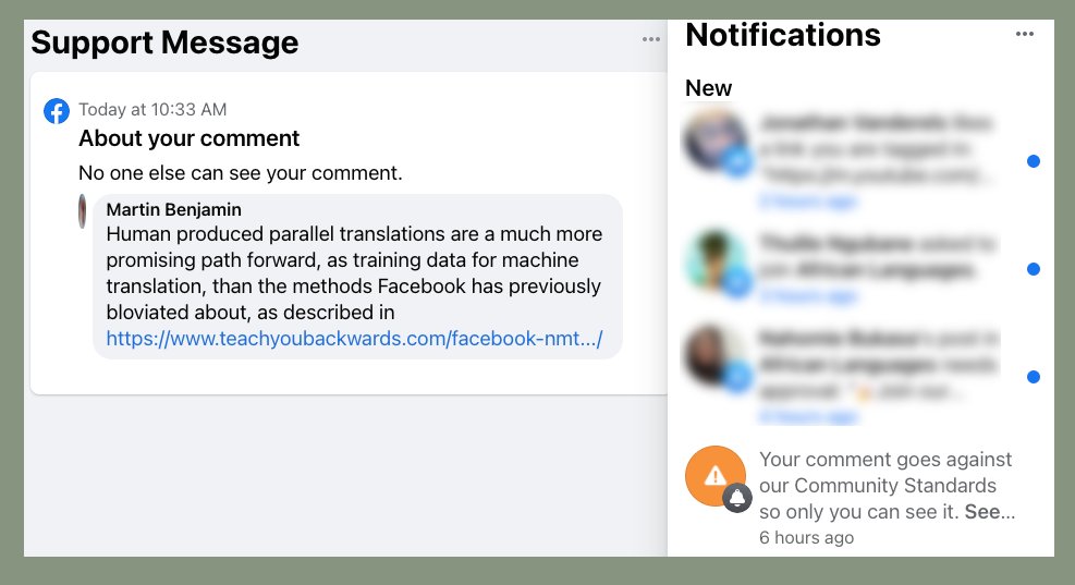 kamusi's tweet photo. @mrgreene1977 - that chapter links to a critique of a speech by @ylecun that got summarily banned from Facebook for violating "Community Standards", somehow

https://t.co/wbaxkpYx3M https://t.co/7JHDYxh9yx