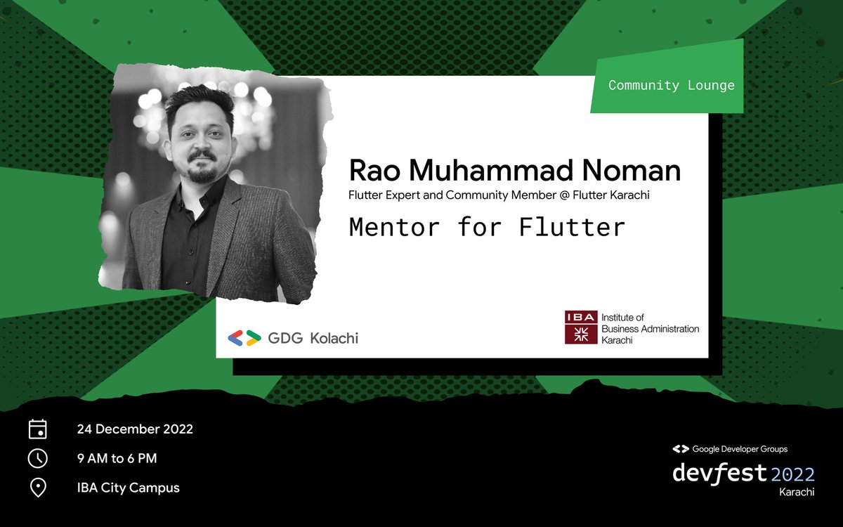 GDGKolachi's tweet photo. Attention DevFest enthusiasts! 📢 🚀
We are thrilled to announce Rao Muhammad Noman as a Community Lounge Mentor. Get a chance to be mentored by him at DevFest 2022. Book your seat now!
#devfest2022 #gdgdevfest22 #devfest #gdgkolachi https://t.co/OGaDf8XuJx
