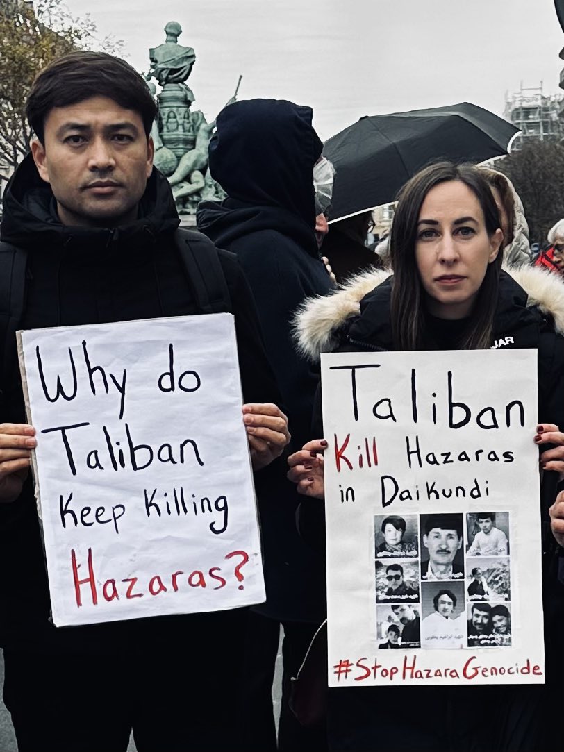 Jale_Akbari's tweet photo. My husband and I protested today in Paris, France against the Taliban and genocide of Hazaras in #Afghanistan. The Taliban beheaded a Hazara man in Daikundi and killed a woman and 4 children. When will it stop? 💔  #StopHazaraGenocide https://t.co/pgnBygn4Ci