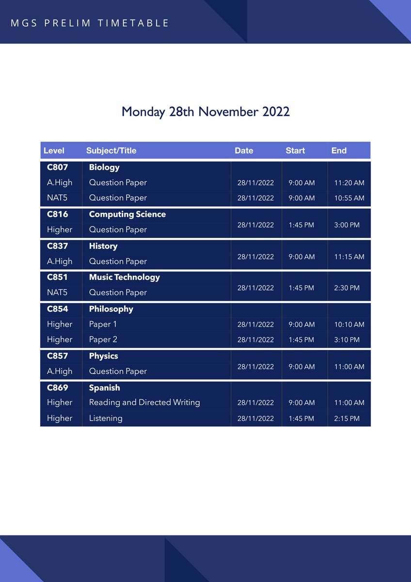 mgsonline's tweet photo. A reminder of the prelim timetable for Monday 28th November. https://t.co/mwVSZsF9lz