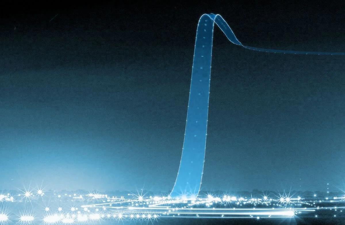 A long exposure of a plane taking off.