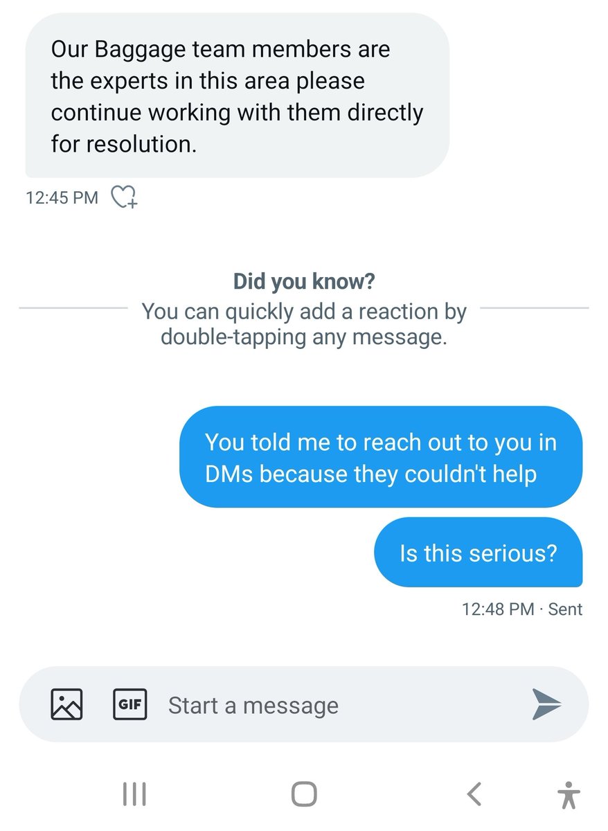 grant_hinkle's tweet photo. @AmericanAir @AmericanAir yall are a joke. Publicly telling me to DM you for help but then saying to go to the airport where I was having my original problem. https://t.co/Z3eZMkbpMY