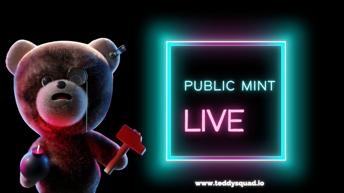 PUBLIC MINT IS LIVE 🔥

➡️ Official and only mint link: teddysquad.io

#CNFT #CNFTCommunity #CNFTProject #CNFTCollector