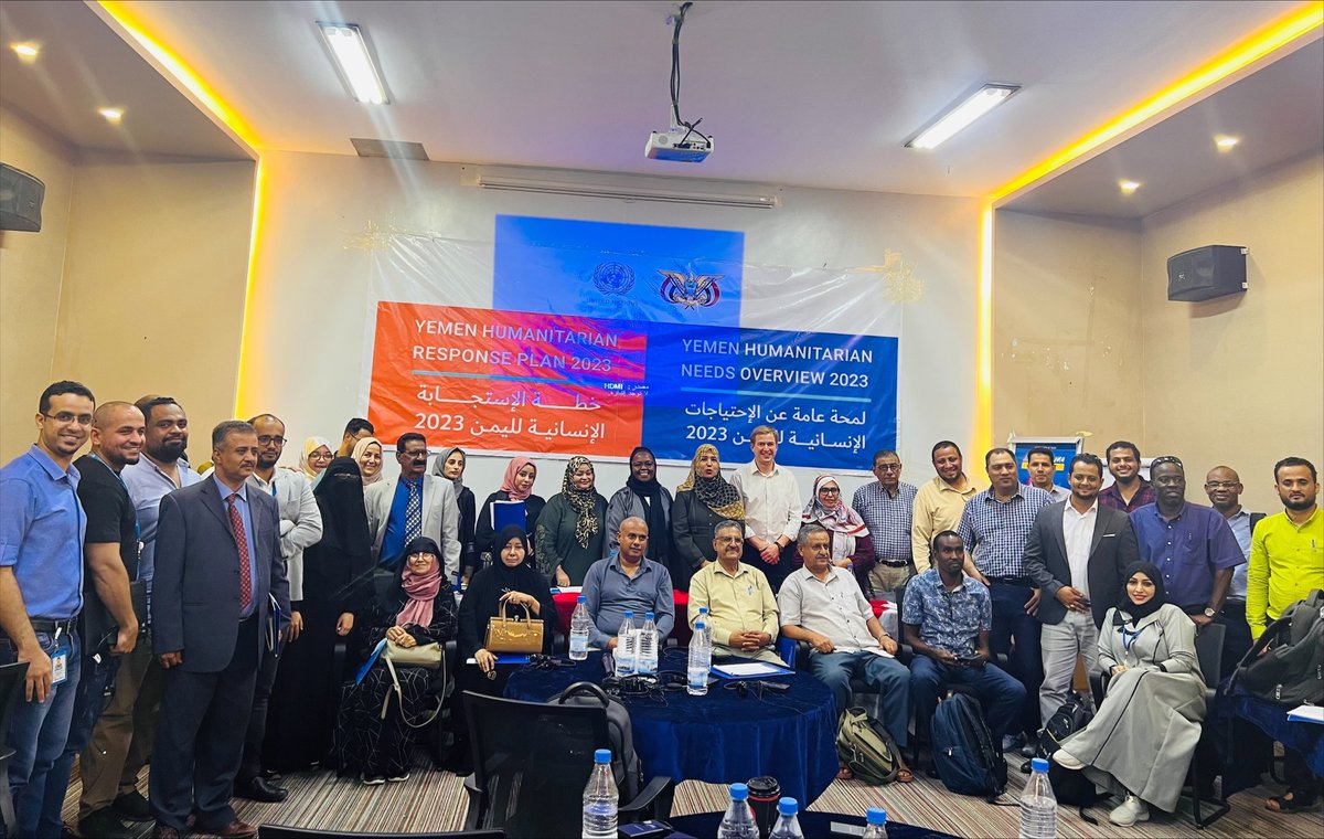 OCHAYemen's tweet photo. .@OCHAYemen kicked off the 2023 Humanitarian Programme Cycle consultation workshop in Aden today. The Government of #Yemen interlocutors, relevant line ministries & aid partners joined to discuss planning figures, response plan objectives & activities, & challenges.
#HumDevNexus https://t.co/08drZSsDMm