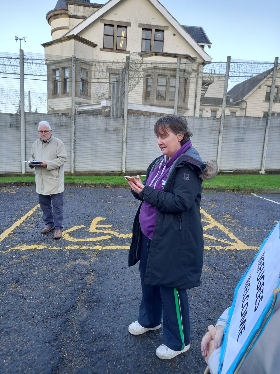 justcarol12's tweet photo. Solidarity gathering at Dungavel today. Time this place was shut for good With @Arthurwest7West @JandPScotland @LindaFabianiSNP and many more #RefugeesWelcome #CloseDungavel #ScotlandsShame https://t.co/re54N7rjC4