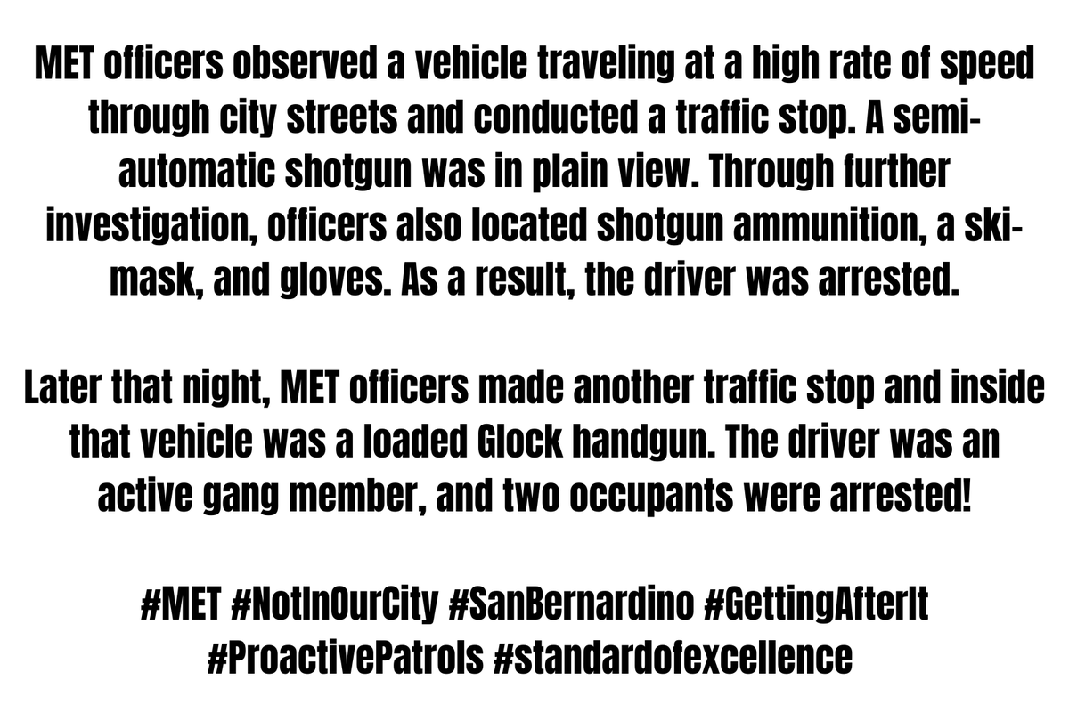 SanBernardinoPD's tweet photo. MET OFFICERS PROACTIVE TRAFFIC STOPS!
#MET #NotInOurCity #SanBernardino #GettingAfterIt #ProactivePatrols #standardofexcellence @SBPD_CHIEF https://t.co/H5EYSK1qh7