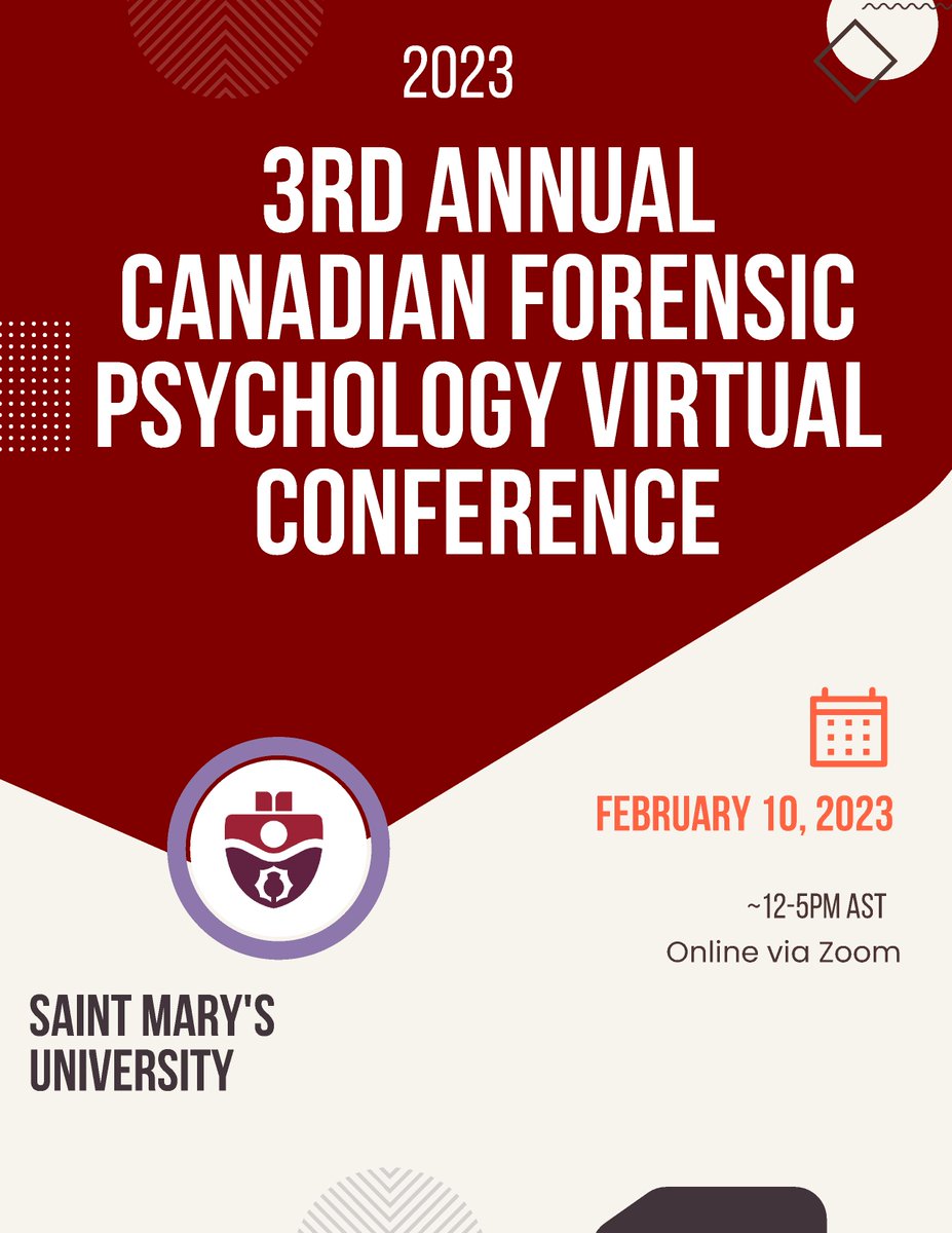 megternes's tweet photo. @vshalifax and I are pleased to announce the upcoming 3rd annual Canadian Forensic Psychology Virtual conference, to be held February 10, 2023 via Zoom. Keynote speakers are Dr. James Ogloff and Dr. Tonia Nicholls. https://t.co/XDBpZNl1Yt