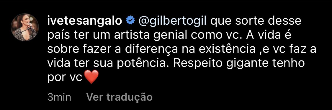 israinhaoficial's tweet photo. “Que sorte desse país ter um artista genial como você” 
Ivete Sangalo para Gilberto Gil ❤️ https://t.co/XbAIyN2wpP