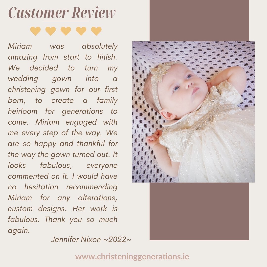 ChristeningGen's tweet photo. Absolutely delighted with such wonderful feedback from this customer. Jennifer thanks so much for your lovely review and beautiful family photos 💛 #christeninggenerations #curatorofmemories #customerfeedback #customerreview #grateful #christeninggown #madeincarlow #lovecarlow https://t.co/E2MfWeS6xl